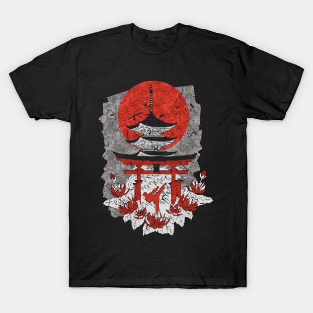 Karateka Do Japanese Sunset Temple Shrine MMA Karate T-Shirt by Humbas Fun Shirts